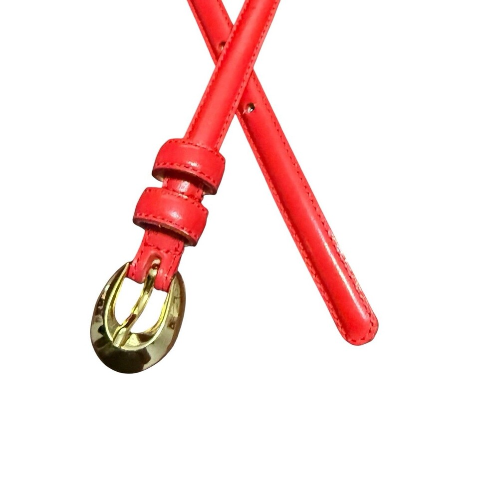 Liz Claiborne Red Skinny Belt Medium Gold Tone Buckle Bonded Leather